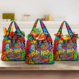 Hip Hop Graffiti African Grocery Bag Black Melanin Text and Urban Street Art - African Pride