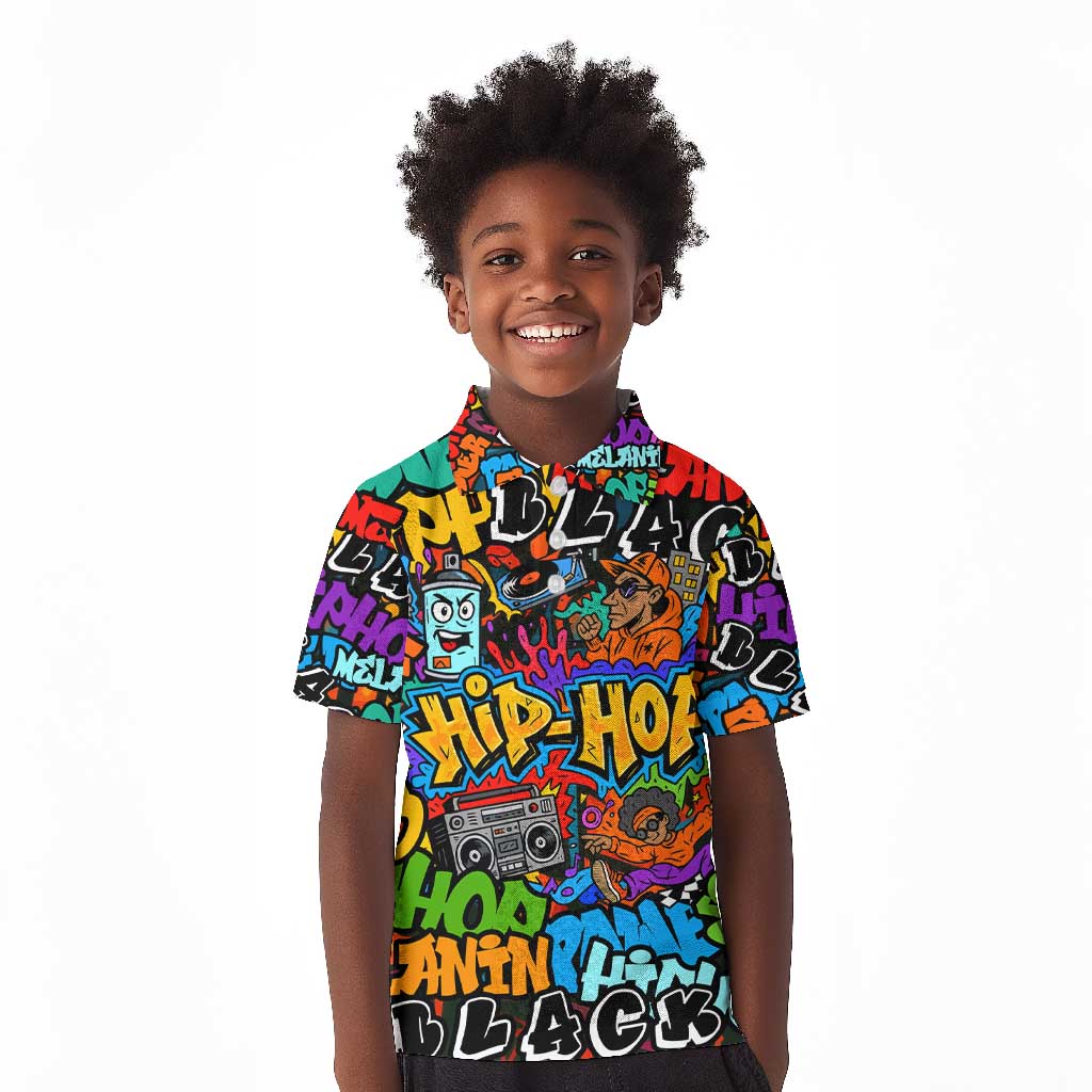 Hip Hop Graffiti African Kid Polo Shirt Black Melanin Text and Urban Street Art - African Pride