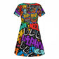 Hip Hop Graffiti African Kid Short Sleeve Dress Black Melanin Text and Urban Street Art - African Pride