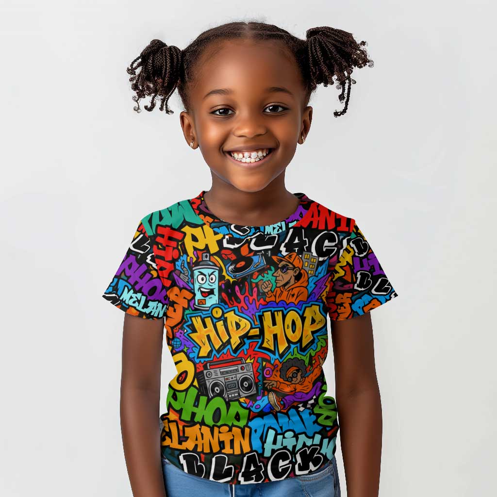 Hip Hop Graffiti African Kid T shirt Black Melanin Text and Urban Street Art - African Pride