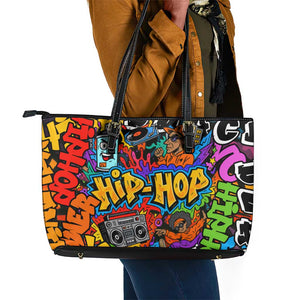 Hip Hop Graffiti African Leather Tote Bag Black Melanin Text and Urban Street Art - African Pride