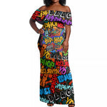 Hip Hop Graffiti African Off Shoulder Maxi Dress Black Melanin Text and Urban Street Art - African Pride