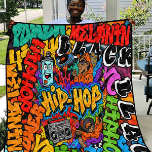 Hip Hop Graffiti African Quilt Black Melanin Text and Urban Street Art - African Pride