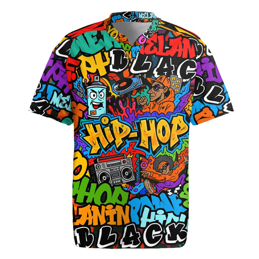 Hip Hop Graffiti African Rugby Jersey Black Melanin Text and Urban Street Art - African Pride