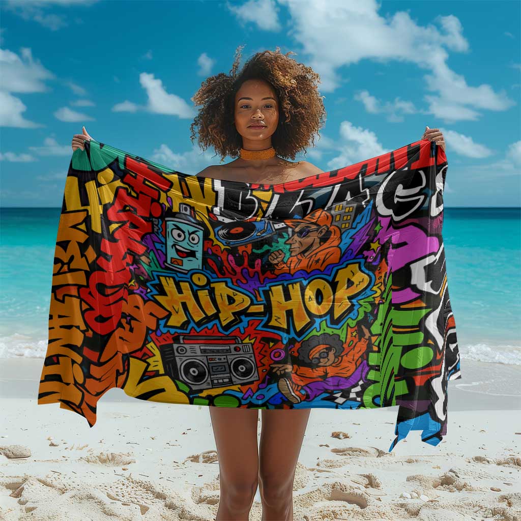 Hip Hop Graffiti African Sarong Black Melanin Text and Urban Street Art - African Pride