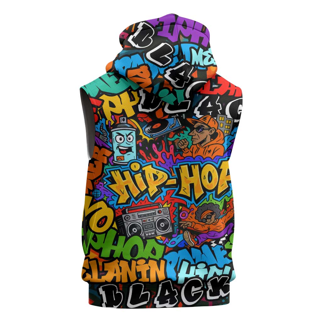 Hip Hop Graffiti African Sleeveless Hoodie Black Melanin Text and Urban Street Art - African Pride