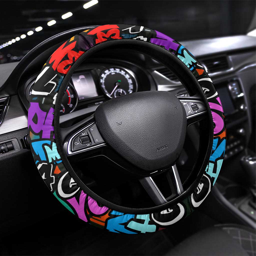 Hip Hop Graffiti African Steering Wheel Cover Black Melanin Text and Urban Street Art - African Pride