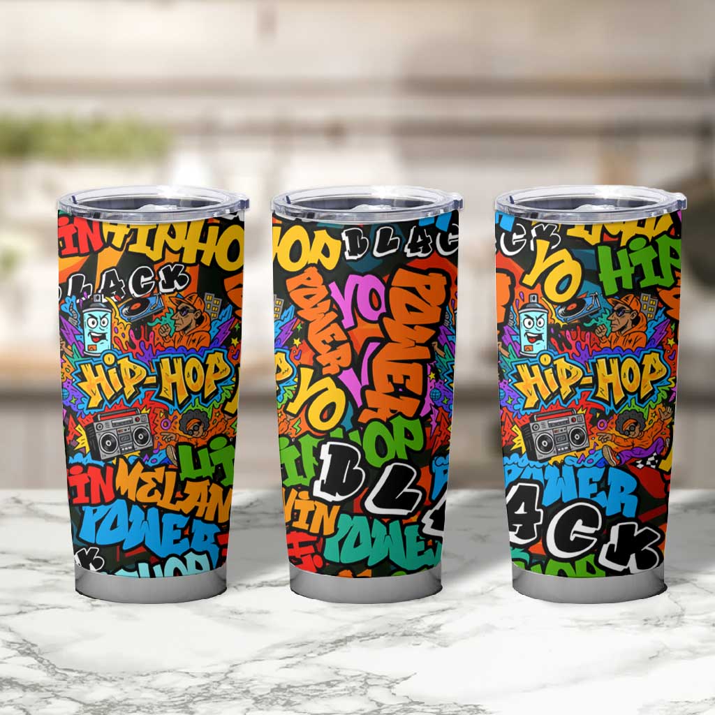 Hip Hop Graffiti African Tumbler Cup Black Melanin Text and Urban Street Art - African Pride