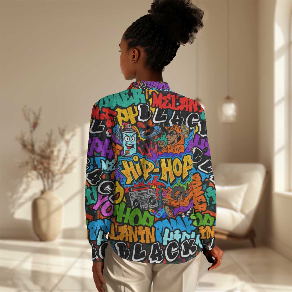 Hip Hop Graffiti African Women Casual Shirt Black Melanin Text and Urban Street Art - African Pride