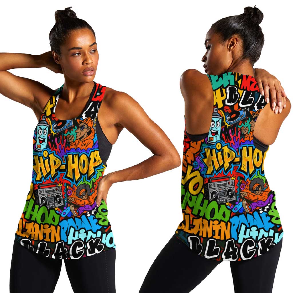 Hip Hop Graffiti African Women Racerback Tank Black Melanin Text and Urban Street Art - African Pride