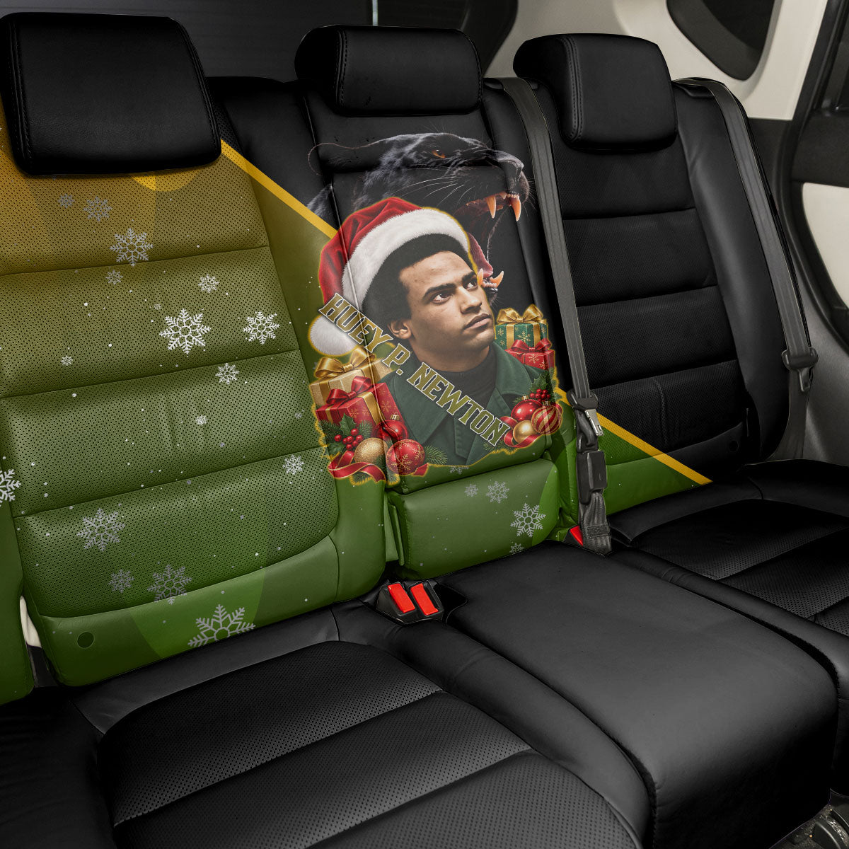 Huey P. Newton Black Panther Christmas Back Car Seat Cover Black History Civil Rights Festive Holiday Art