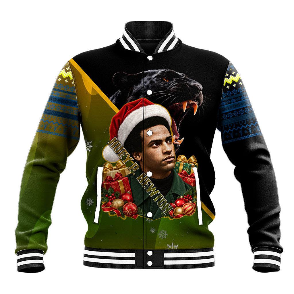 Huey P. Newton Black Panther Christmas Baseball Jacket Black History Civil Rights Festive Holiday Art