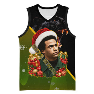 Huey P. Newton Black Panther Christmas Basketball Jersey Black History Civil Rights Festive Holiday Art