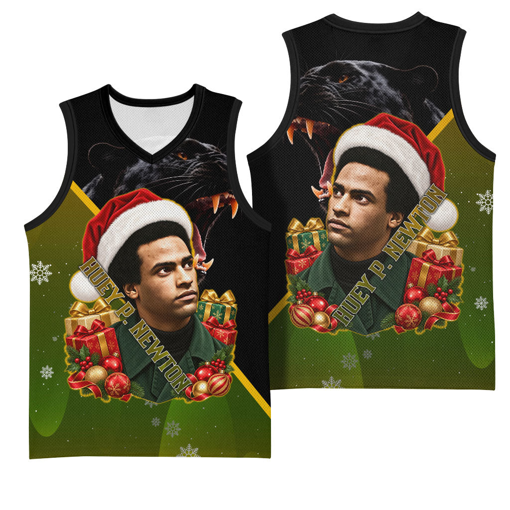 Huey P. Newton Black Panther Christmas Basketball Jersey Black History Civil Rights Festive Holiday Art