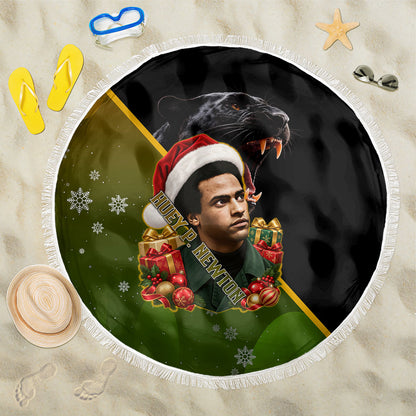 Huey P. Newton Black Panther Christmas Beach Blanket Black History Civil Rights Festive Holiday Art