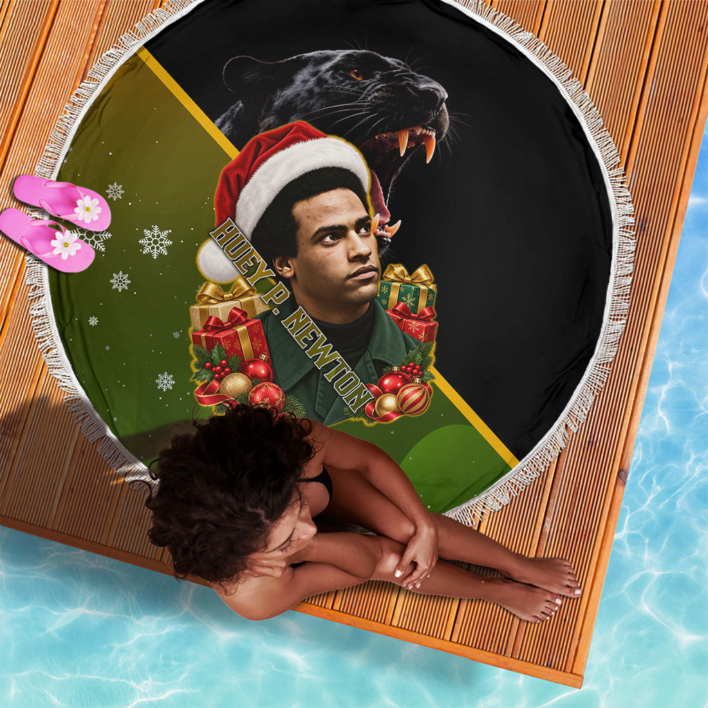 Huey P. Newton Black Panther Christmas Beach Blanket Black History Civil Rights Festive Holiday Art