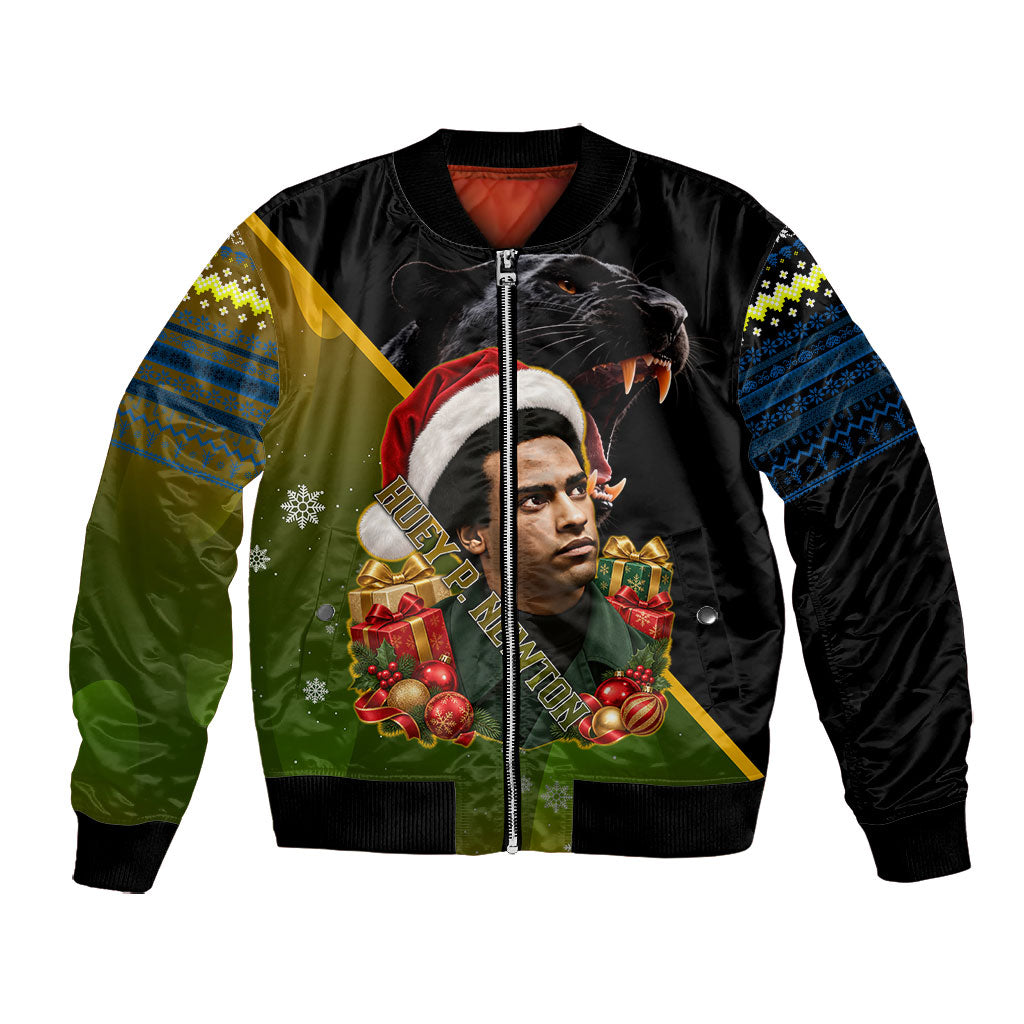 Huey P. Newton Black Panther Christmas Bomber Jacket Black History Civil Rights Festive Holiday Art