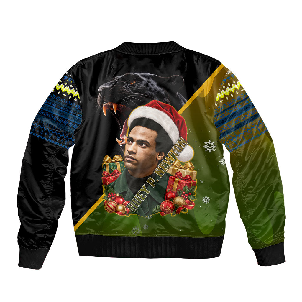 Huey P. Newton Black Panther Christmas Bomber Jacket Black History Civil Rights Festive Holiday Art
