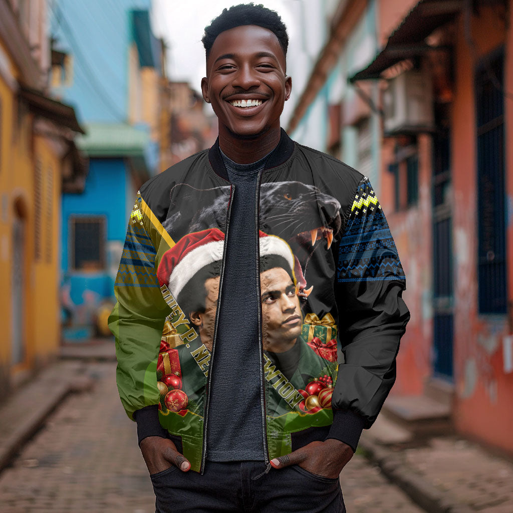 Huey P. Newton Black Panther Christmas Bomber Jacket Black History Civil Rights Festive Holiday Art