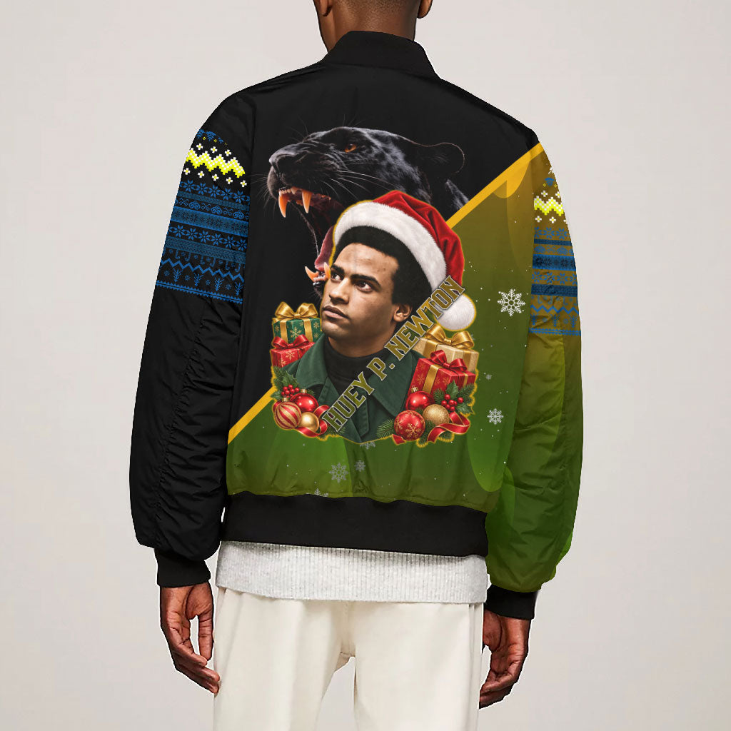 Huey P. Newton Black Panther Christmas Bomber Jacket Black History Civil Rights Festive Holiday Art