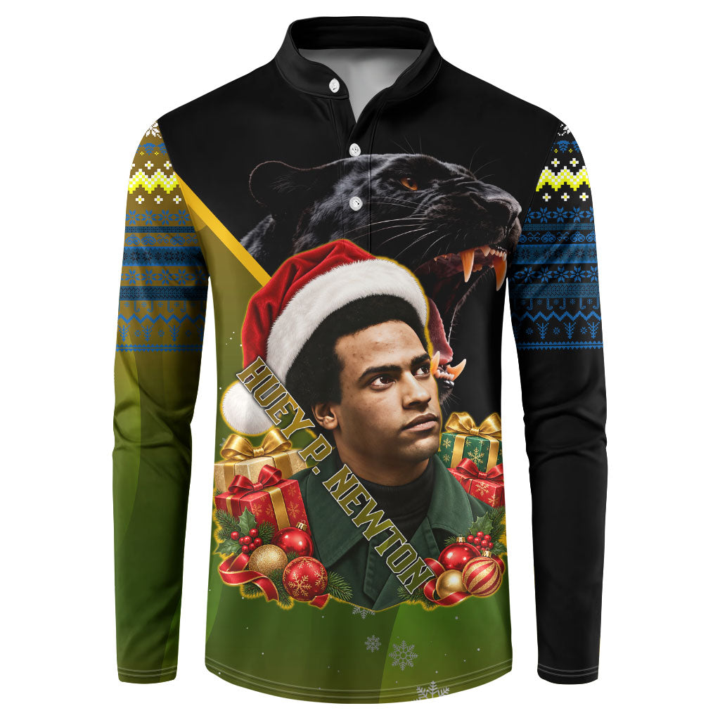 Huey P. Newton Black Panther Christmas Button Sweatshirt Black History Civil Rights Festive Holiday Art