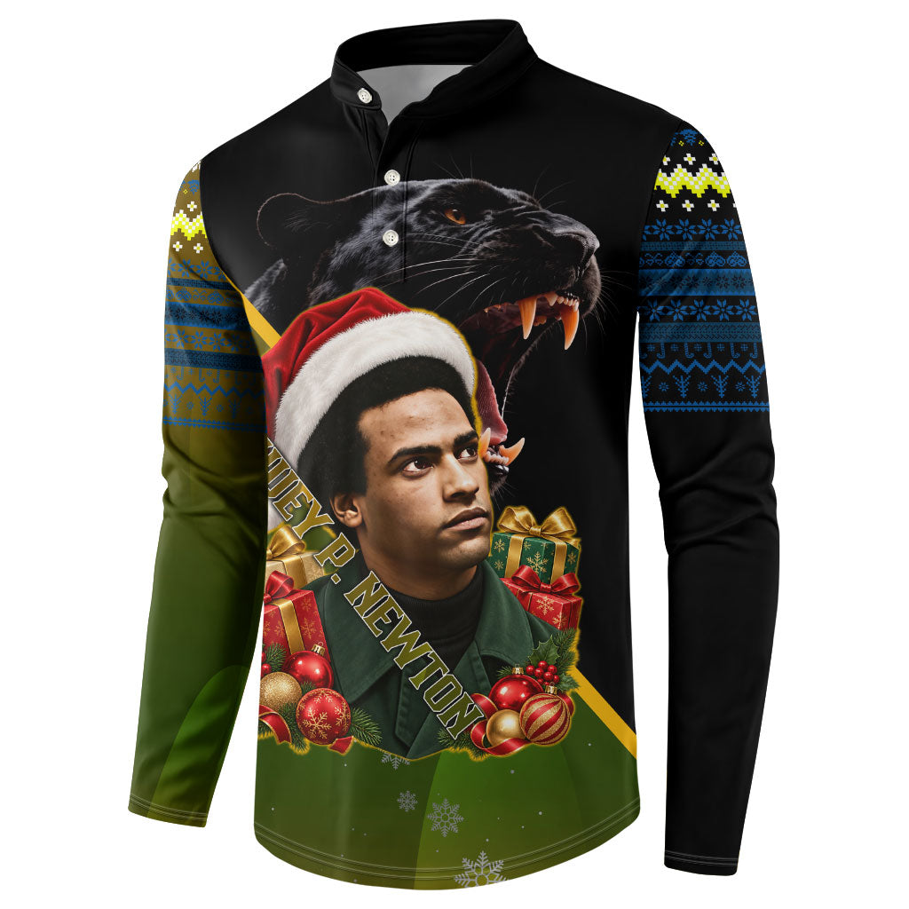 Huey P. Newton Black Panther Christmas Button Sweatshirt Black History Civil Rights Festive Holiday Art