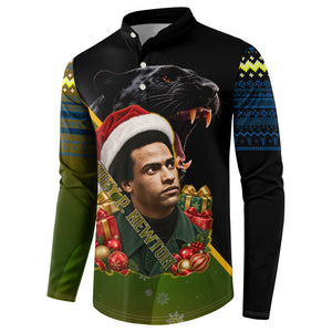 Huey P. Newton Black Panther Christmas Button Sweatshirt Black History Civil Rights Festive Holiday Art