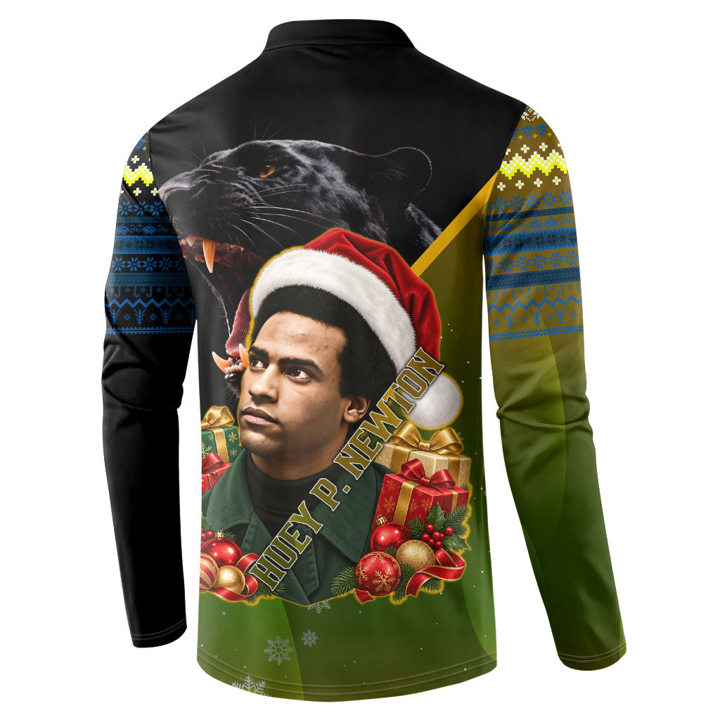 Huey P. Newton Black Panther Christmas Button Sweatshirt Black History Civil Rights Festive Holiday Art
