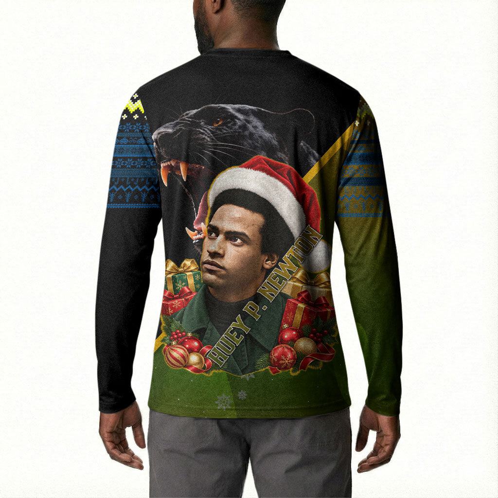 Huey P. Newton Black Panther Christmas Button Sweatshirt Black History Civil Rights Festive Holiday Art
