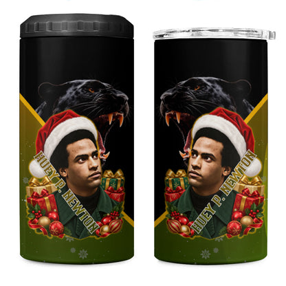 Huey P. Newton Black Panther Christmas 4 in 1 Can Cooler Tumbler Black History Civil Rights Festive Holiday Art