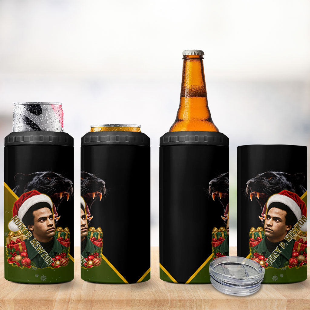 Huey P. Newton Black Panther Christmas 4 in 1 Can Cooler Tumbler Black History Civil Rights Festive Holiday Art