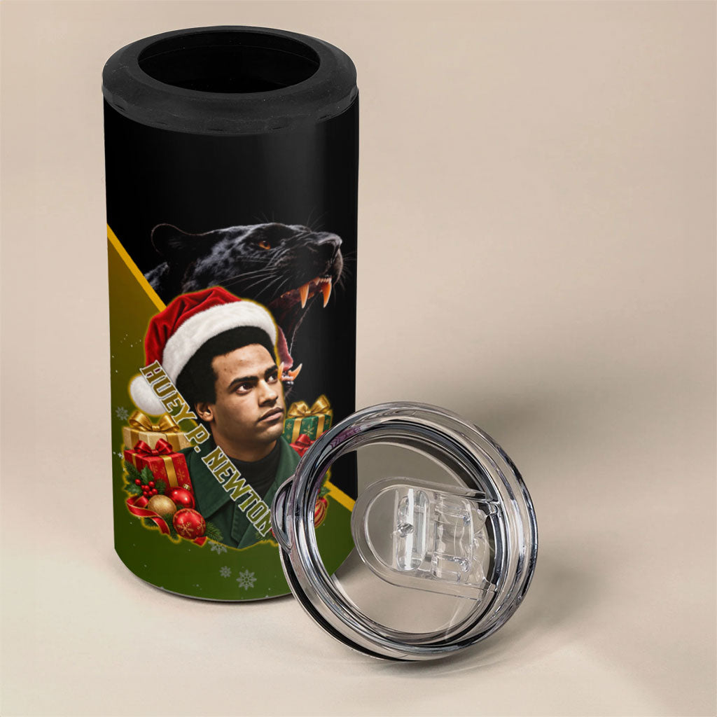 Huey P. Newton Black Panther Christmas 4 in 1 Can Cooler Tumbler Black History Civil Rights Festive Holiday Art