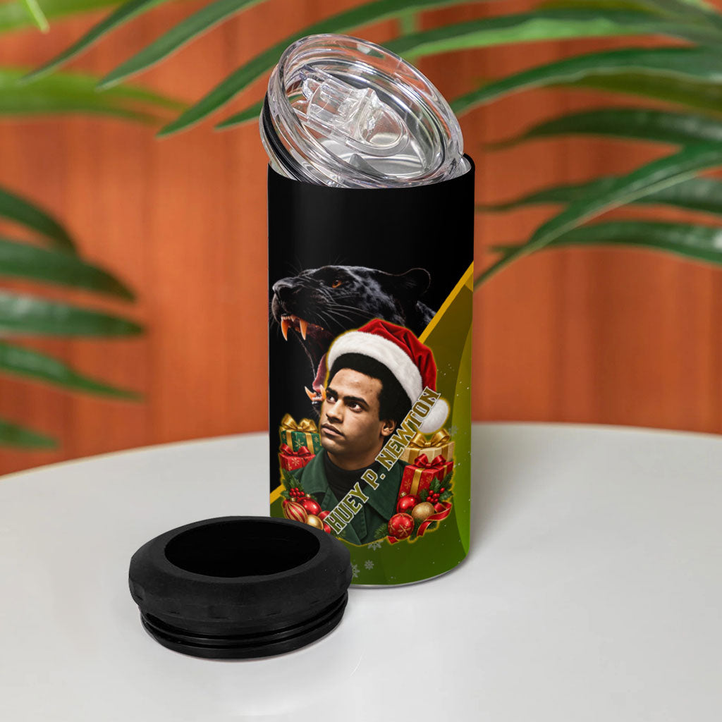 Huey P. Newton Black Panther Christmas 4 in 1 Can Cooler Tumbler Black History Civil Rights Festive Holiday Art
