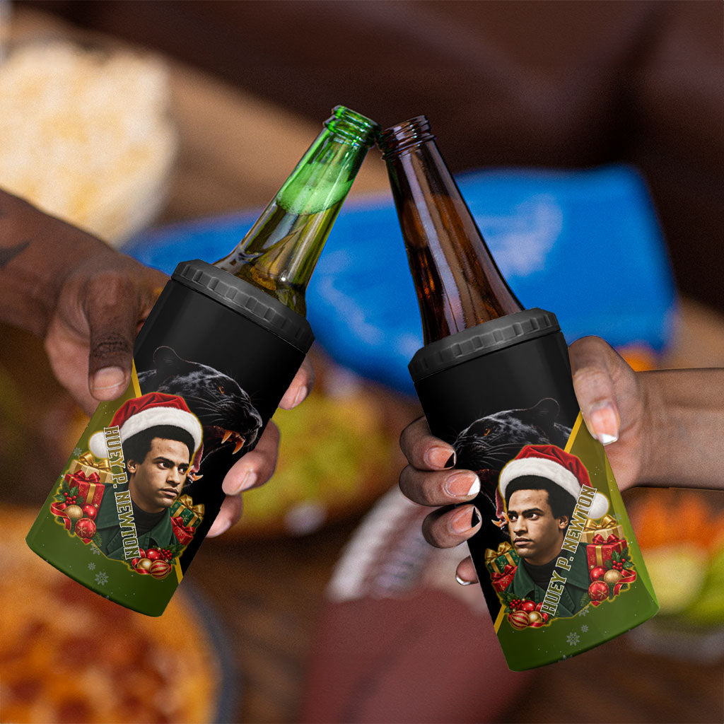 Huey P. Newton Black Panther Christmas 4 in 1 Can Cooler Tumbler Black History Civil Rights Festive Holiday Art