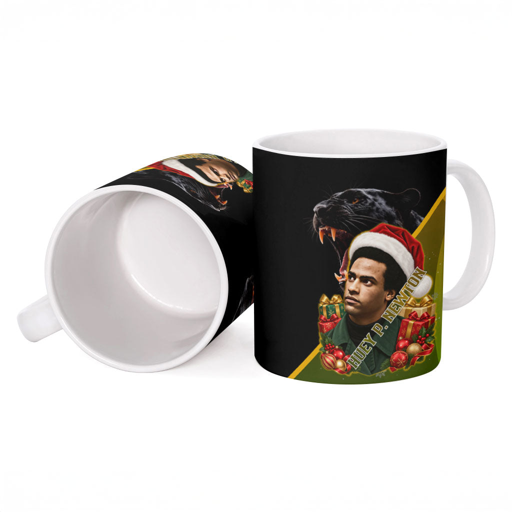 Huey P. Newton Black Panther Christmas Ceramic Mug Black History Civil Rights Festive Holiday Art