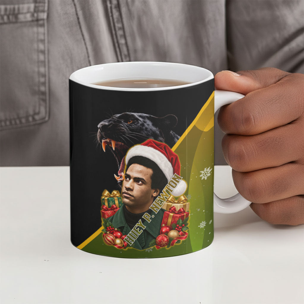 Huey P. Newton Black Panther Christmas Ceramic Mug Black History Civil Rights Festive Holiday Art