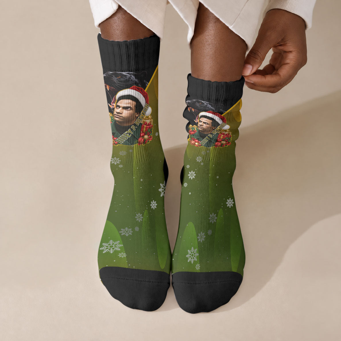 Huey P. Newton Black Panther Christmas Crew Socks Black History Civil Rights Festive Holiday Art