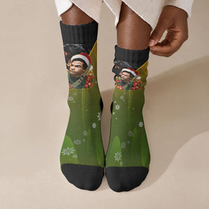 Huey P. Newton Black Panther Christmas Crew Socks Black History Civil Rights Festive Holiday Art
