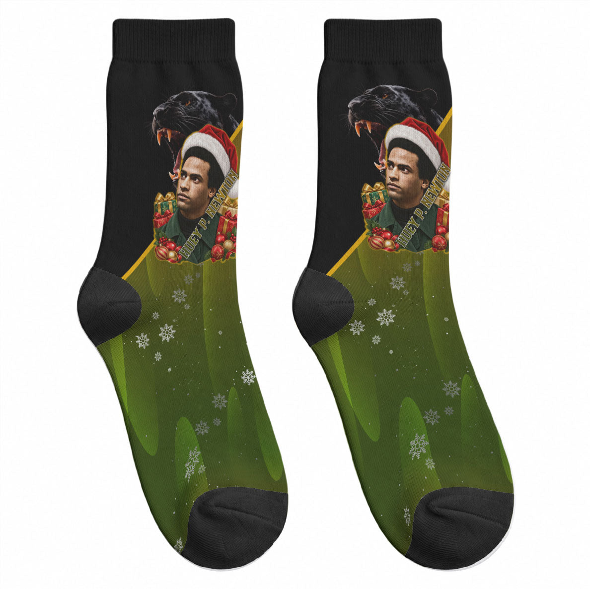 Huey P. Newton Black Panther Christmas Crew Socks Black History Civil Rights Festive Holiday Art