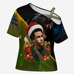 Huey P. Newton Black Panther Christmas Cross Shoulder Shirt Black History Civil Rights Festive Holiday Art