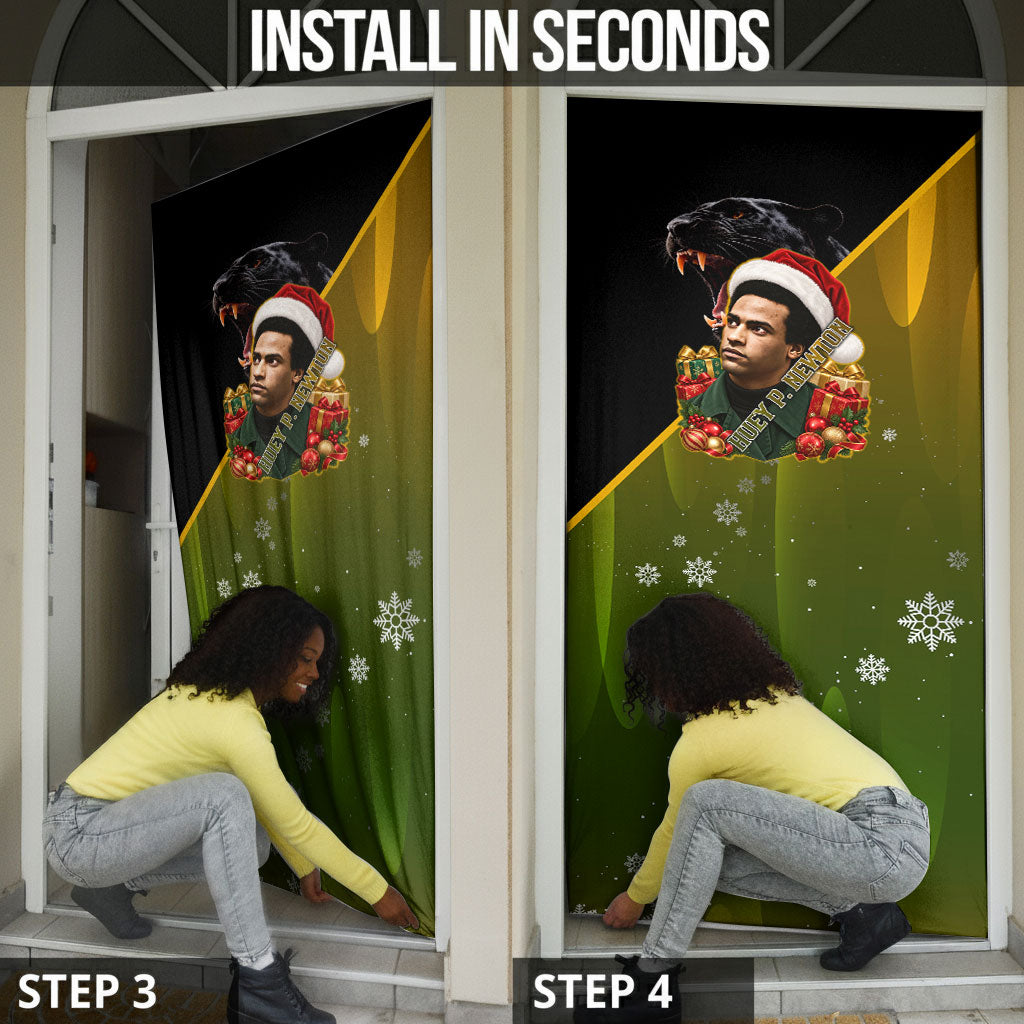 Huey P. Newton Black Panther Christmas Door Cover Black History Civil Rights Festive Holiday Art
