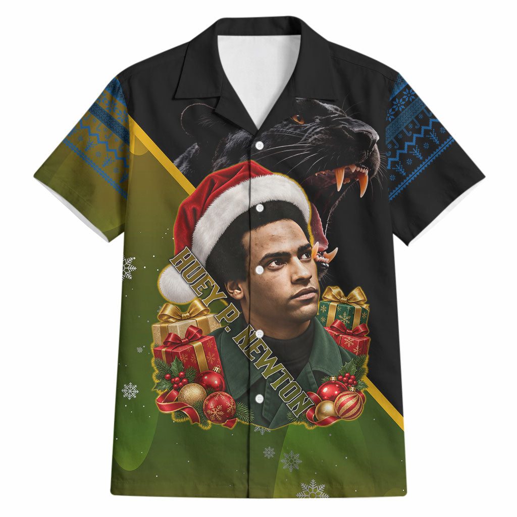 Huey P. Newton Black Panther Christmas Hawaiian Shirt Black History Civil Rights Festive Holiday Art