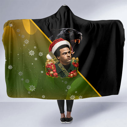 Huey P. Newton Black Panther Christmas Hooded Blanket Black History Civil Rights Festive Holiday Art
