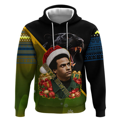 Huey P. Newton Black Panther Christmas Hoodie Black History Civil Rights Festive Holiday Art