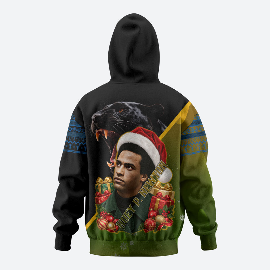 Huey P. Newton Black Panther Christmas Hoodie Black History Civil Rights Festive Holiday Art