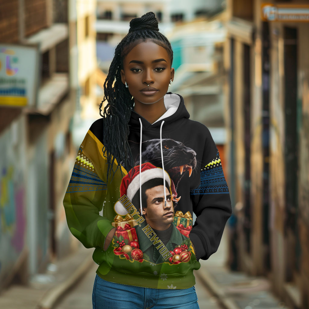 Huey P. Newton Black Panther Christmas Hoodie Black History Civil Rights Festive Holiday Art