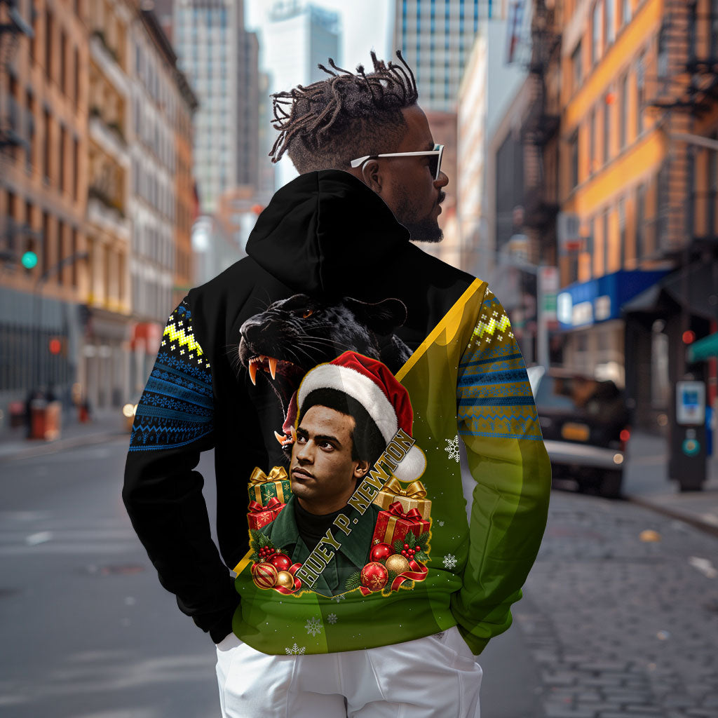 Huey P. Newton Black Panther Christmas Hoodie Black History Civil Rights Festive Holiday Art