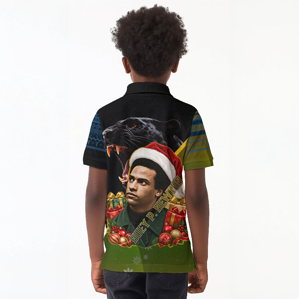 Huey P. Newton Black Panther Christmas Kid Polo Shirt Black History Civil Rights Festive Holiday Art