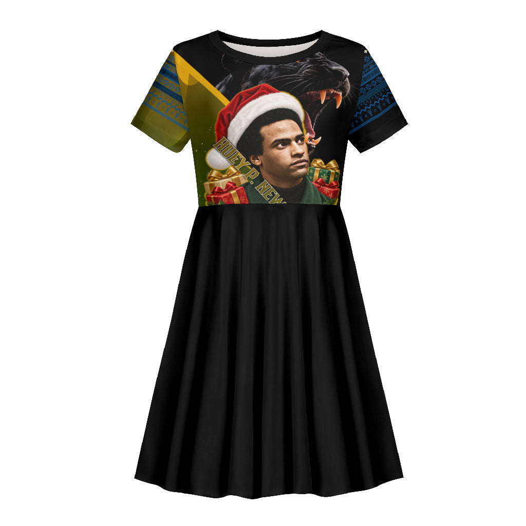 Huey P. Newton Black Panther Christmas Kid Short Sleeve Dress Black History Civil Rights Festive Holiday Art