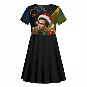 Huey P. Newton Black Panther Christmas Kid Short Sleeve Dress Black History Civil Rights Festive Holiday Art